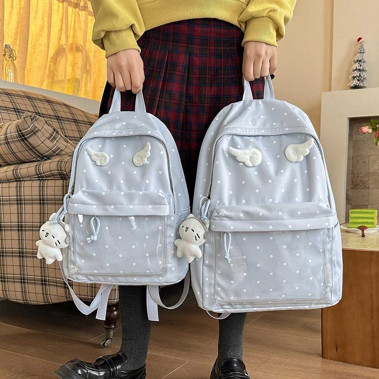 学院风翅膀波点双肩包日系新款高颜值可爱女学生书包女大容量背包