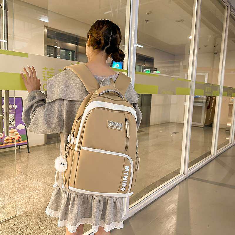 美式复古工装双肩包女字母设计感校园学生日系书包男大容量背包潮