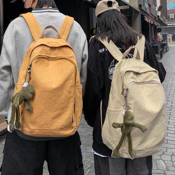 帆布双肩包女原宿简约大容量高中大学生书包森系旅行质感背包