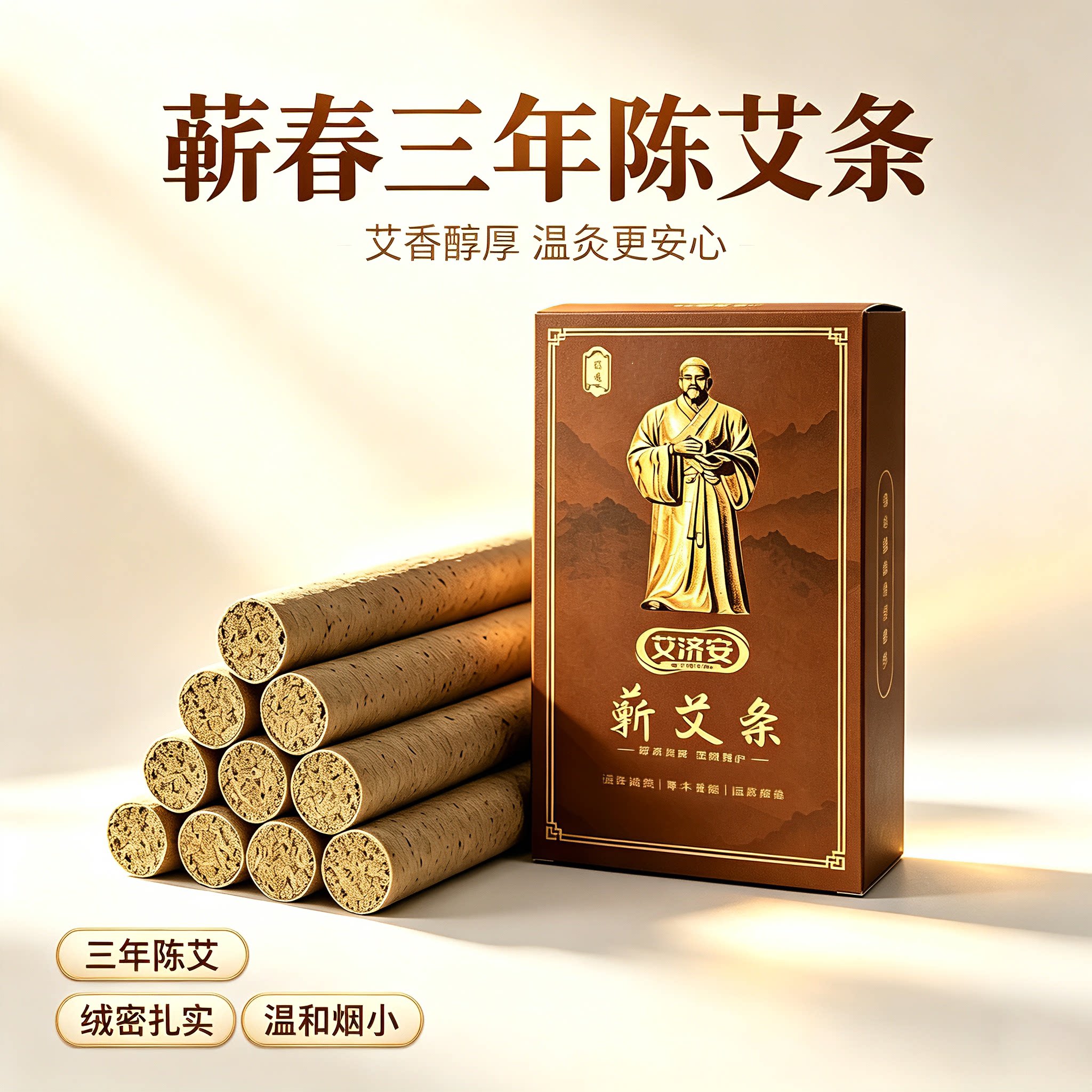 湖北蕲春艾条官方旗舰店正品三年陈艾灸条柱纯艾草家用养护艾绒