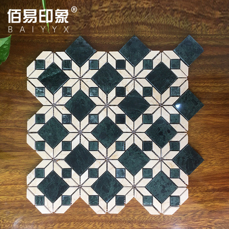 现货 复古墨绿色大理石材马赛克瓷砖 民宿卫生间阳台港式风格地砖
