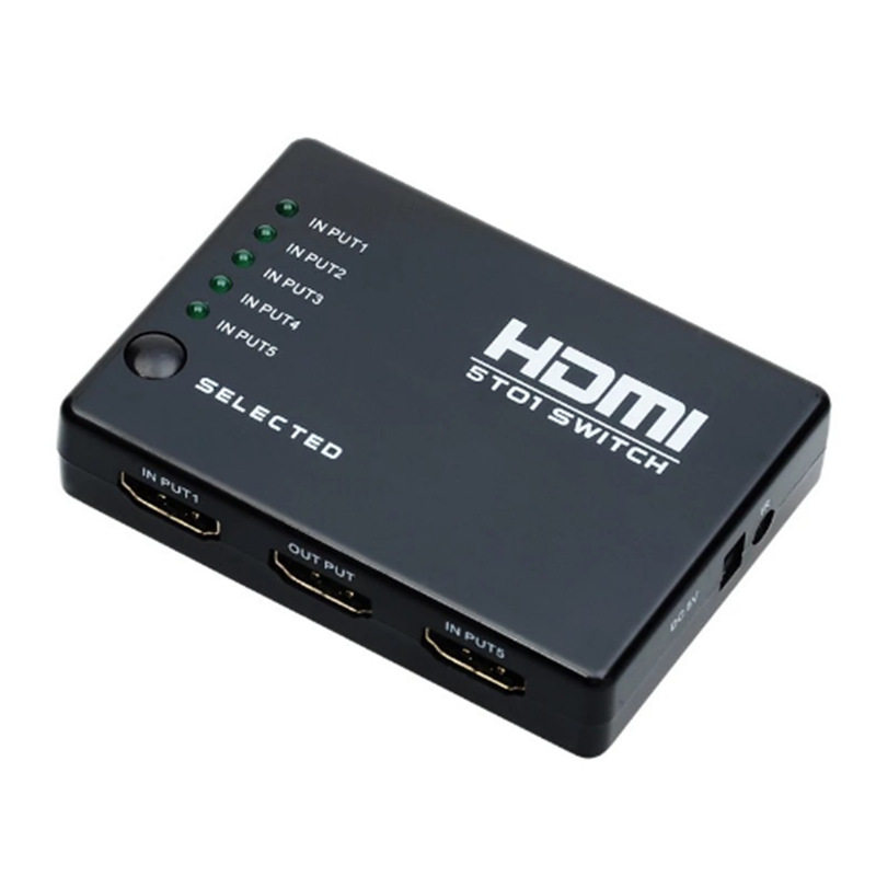 hdmi切换器5进1出 HDMI五进一出高清视频切换机5口带遥控五切一
