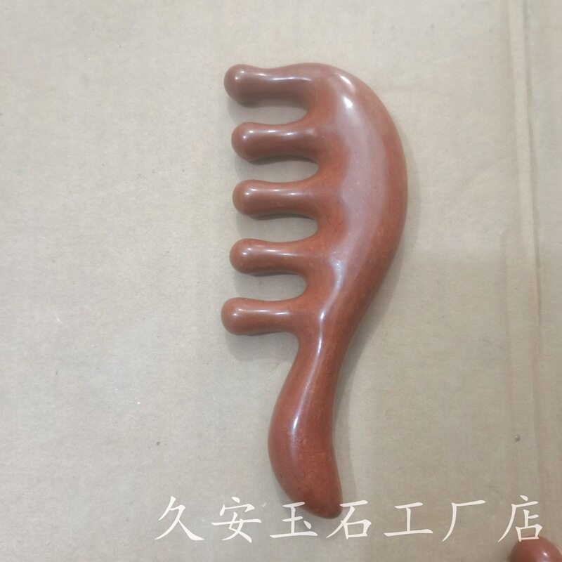 泗滨红砭石五齿按摩梳宽齿疏通头皮点穴经络梳头疗刮痧板工厂批发