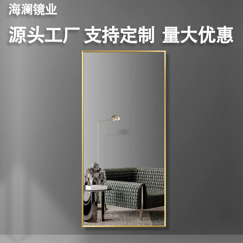 轻奢全身镜壁挂式贴墙玄关镜穿衣镜家用试衣镜卧室金边框落地镜子