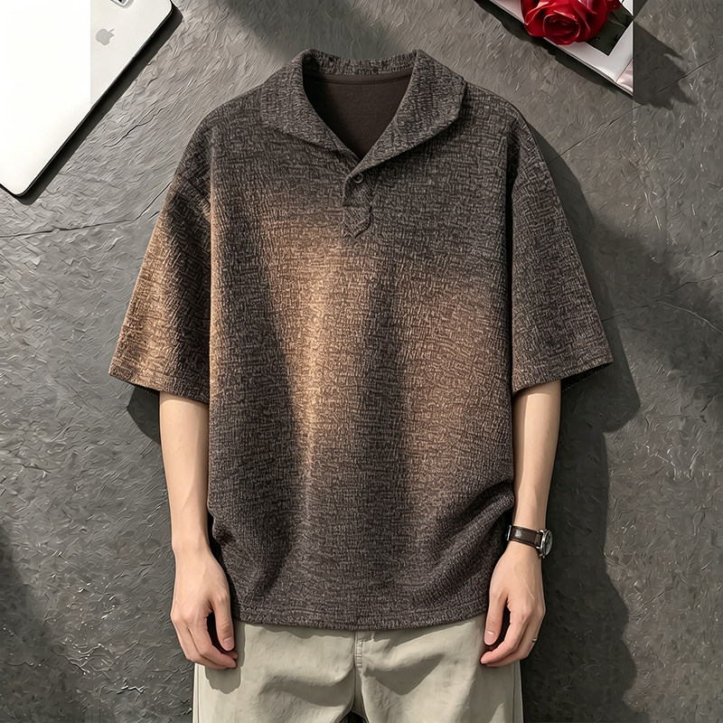 咖色肌理感针织polo衫短