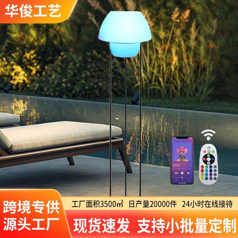 跨境太阳能庭院灯户外防水RGB蓝牙音箱暖白色民宿别墅落地庭院灯