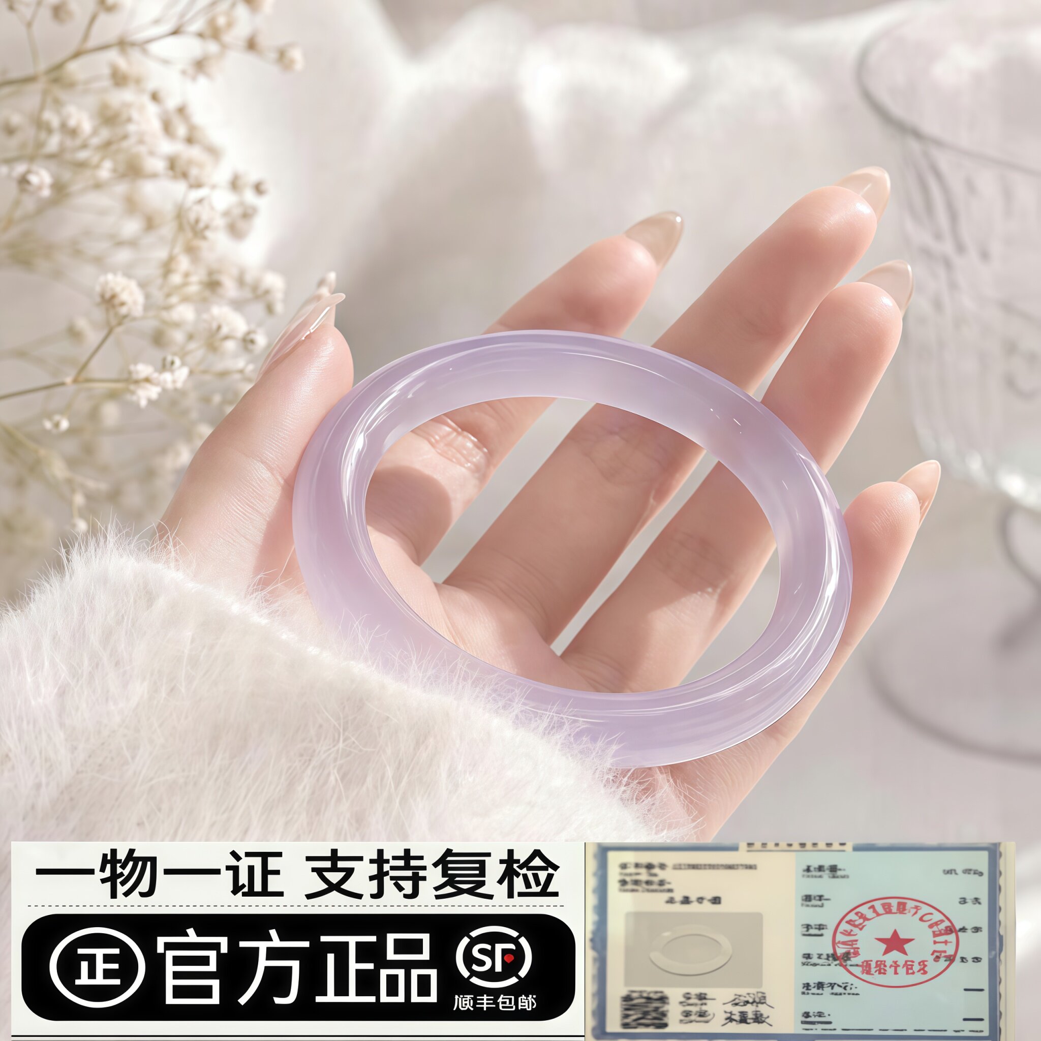天然紫罗兰手镯冰种浅紫满色玉镯正品冰透送礼首饰送闺蜜送女友