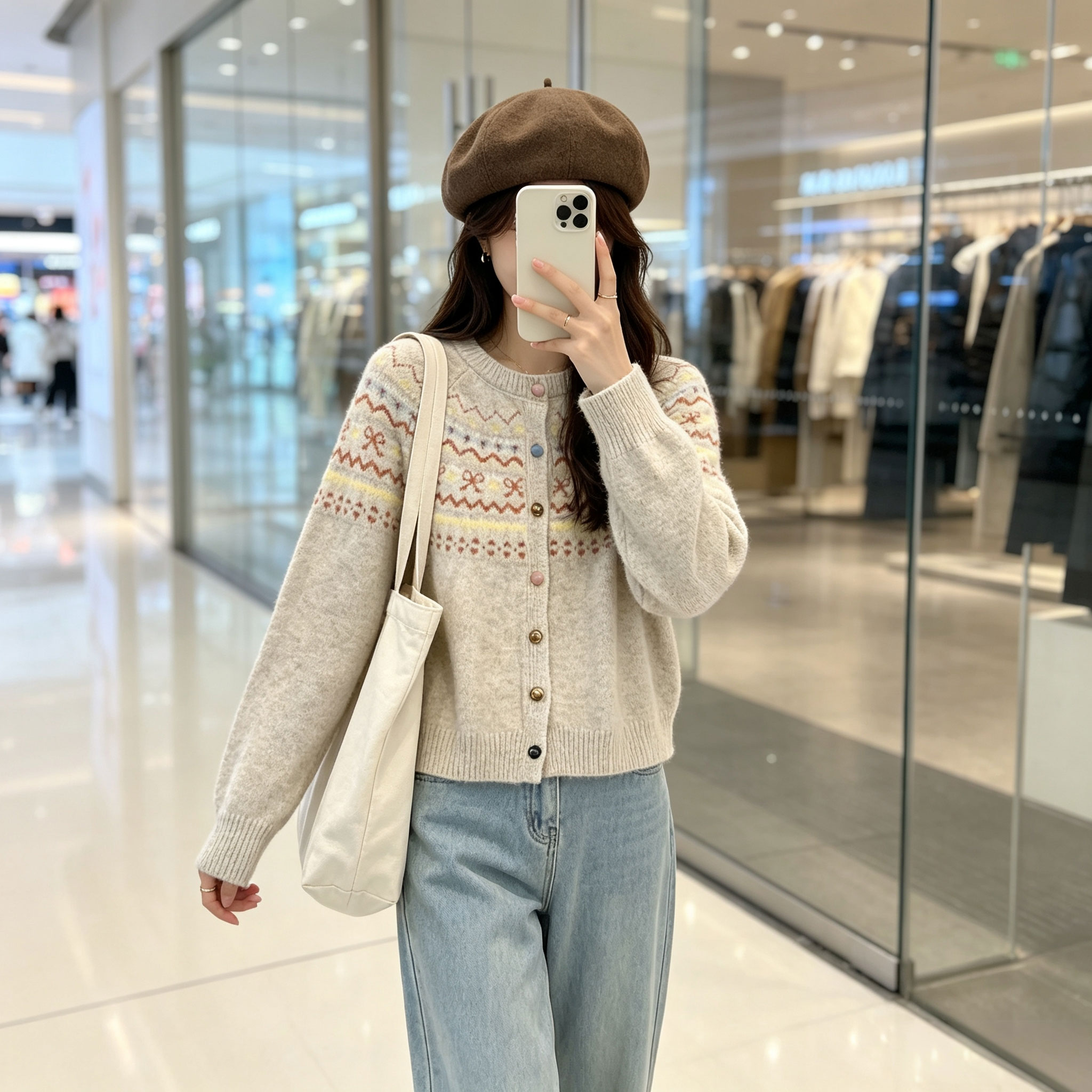 休闲风针织开衫女秋季复古圆领长袖毛衣设计感温柔减龄上衣薄款