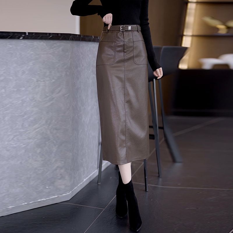 pu皮裙半身裙女2026春秋季新款高腰中长款裙百搭休闲直筒一步包臀