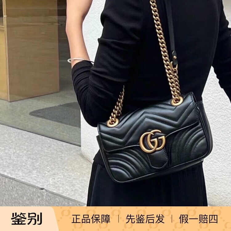 GUCCI马蒙黑金22斜跨包/金刚款