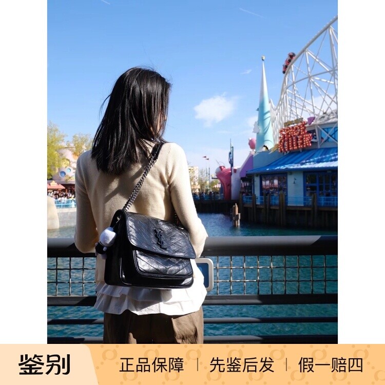 圣罗兰niki黑银中号单肩斜挎包