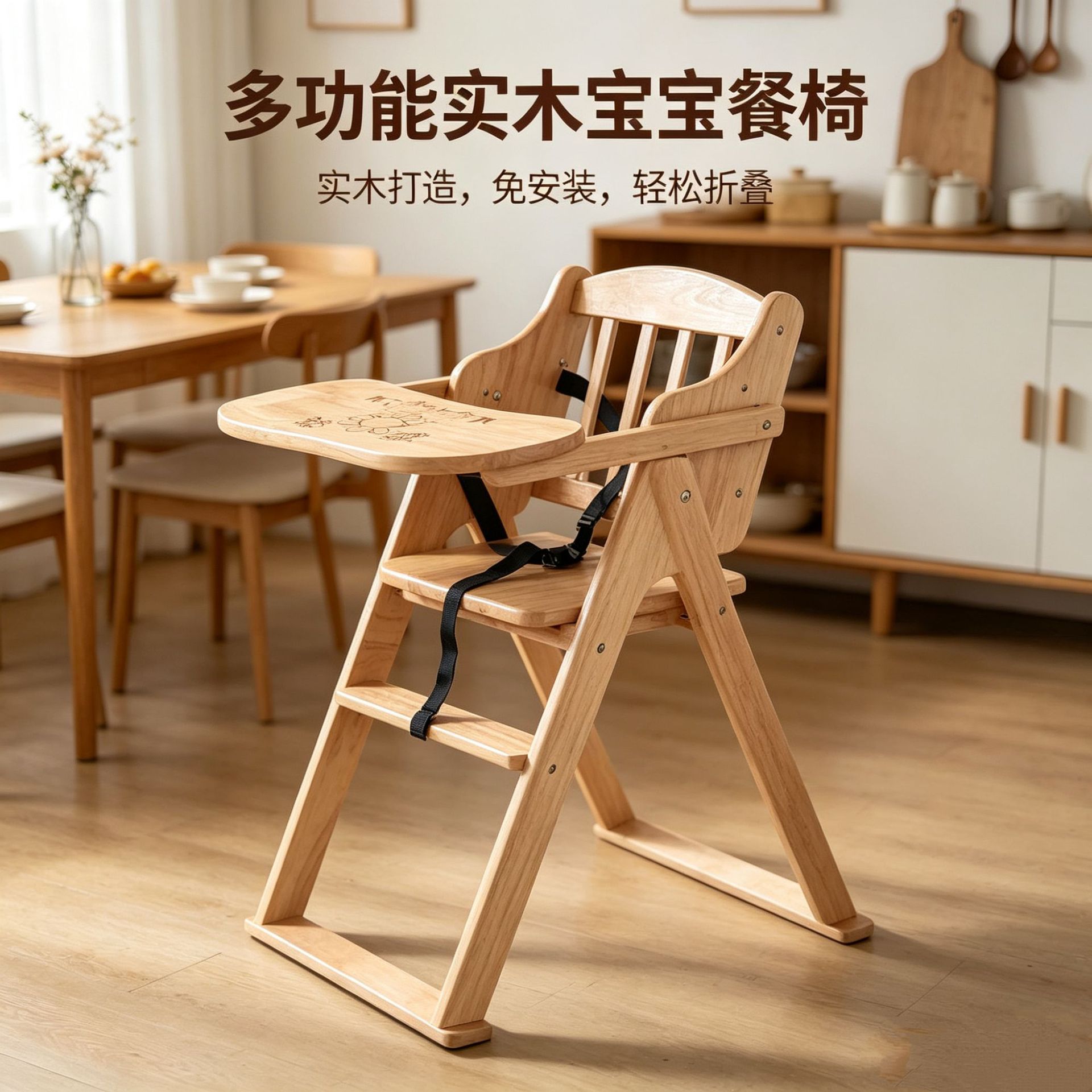 丸丫宝宝实木餐椅商用可折叠BB凳