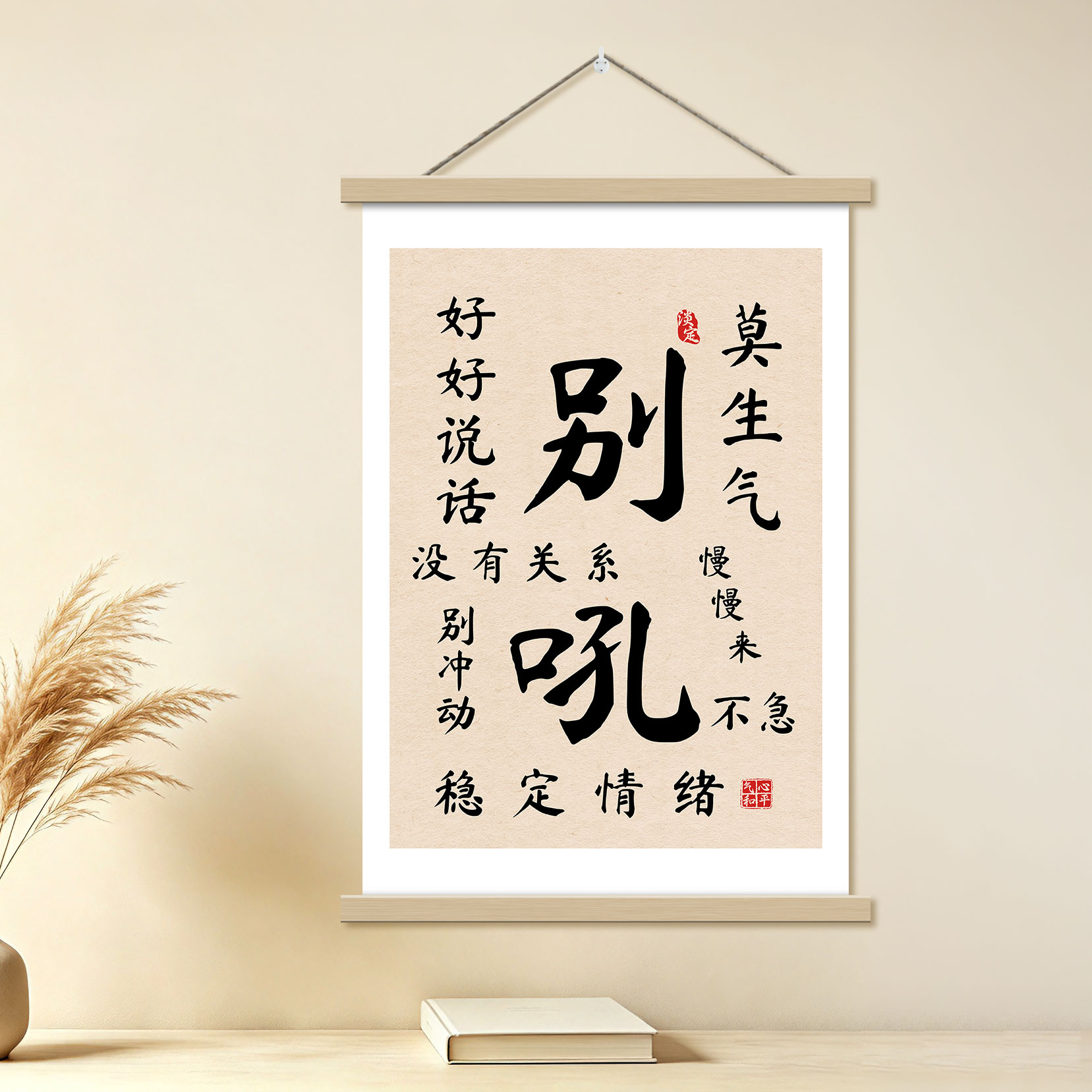 趣味书法装饰画客厅卧室书房挂画木制挂轴喷绘国风背景墙面装饰画