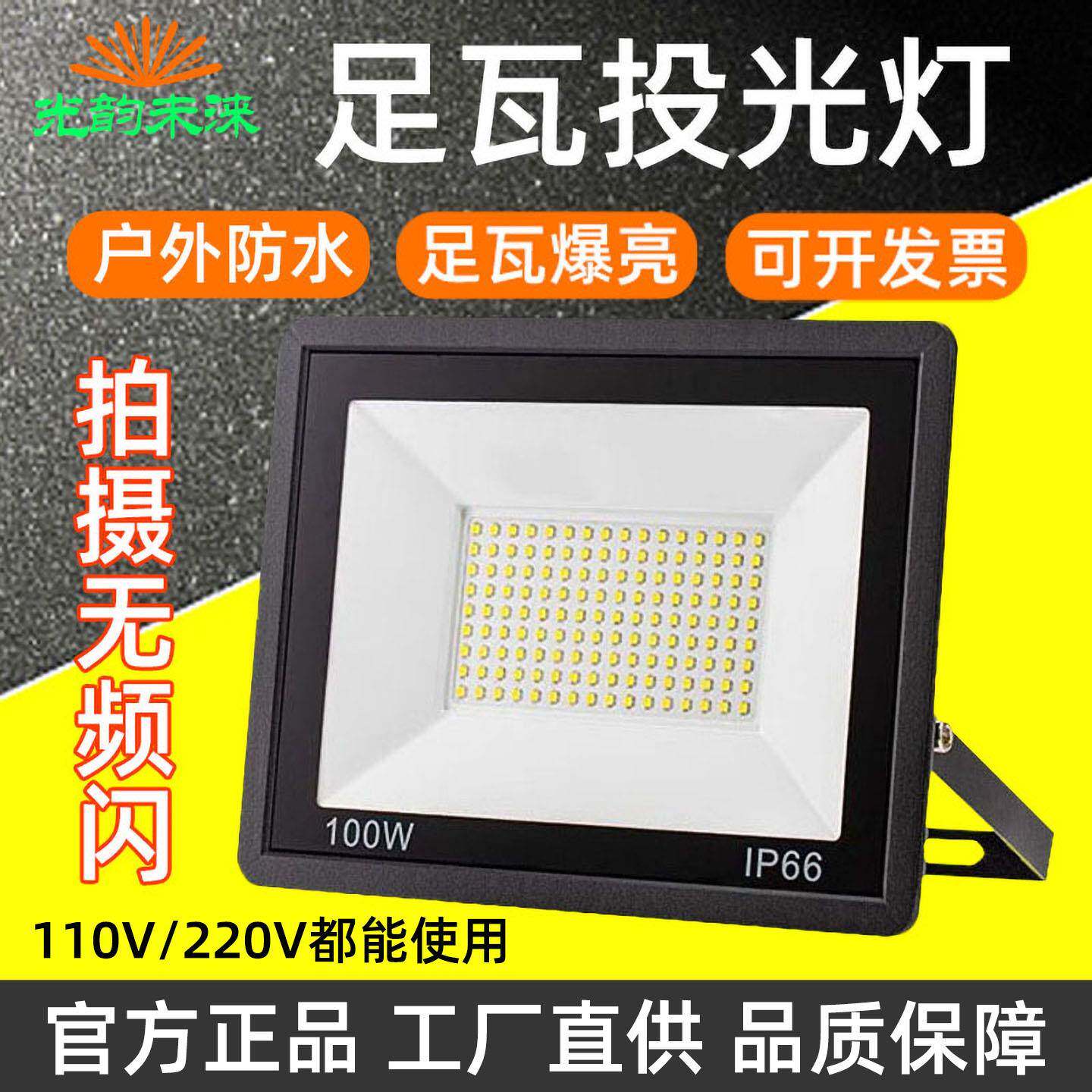 LED投光灯户外防水庭院球场广场厂房射灯110V220V100W强光照明灯