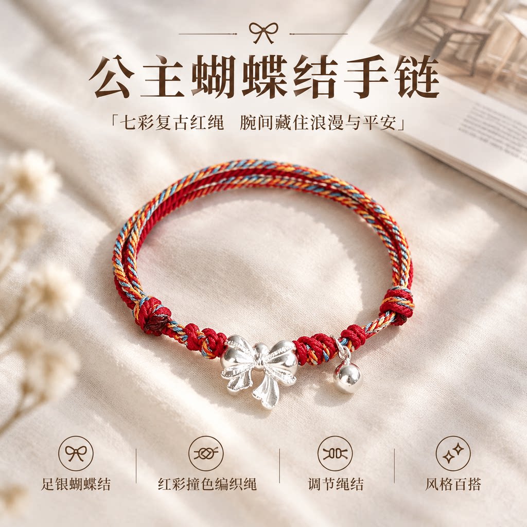 【假一赔十】蝴蝶结手链小众设计公主风铃铛编绳闺蜜情侣礼物