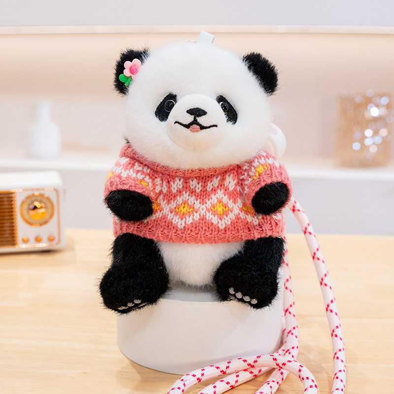 Genuine Hanhan Panda Plush Toy Pendant Sweater Panda Little Dot Bag Pendant Mobile Phone Clip Crossbody Doll