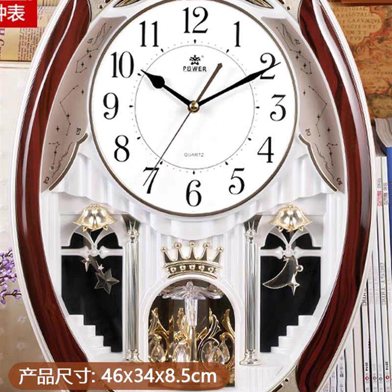 霸王音乐石英钟欧式挂钟客厅大号摆钟整点音乐报时时尚挂表PW6229