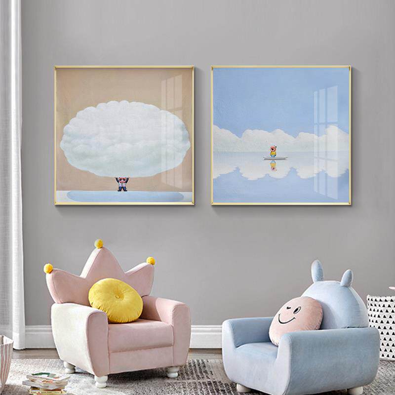 北欧装饰画卧室男孩女孩卡通墙画儿童房挂画电表箱房间墙面壁画