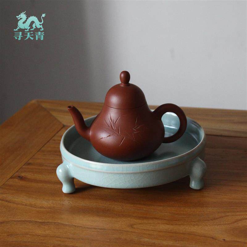 天青汝窑壶承茶点盘茶壶垫仿古三足洗河南汝州汝窑瓷器宋瓷茶盘