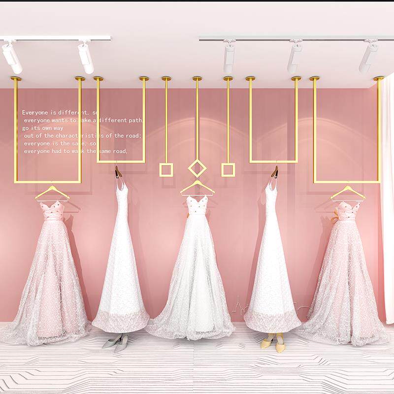 婚纱店吊顶挂衣架壁挂简约U形婚纱礼服秀禾大拖尾垂挂展示架加粗