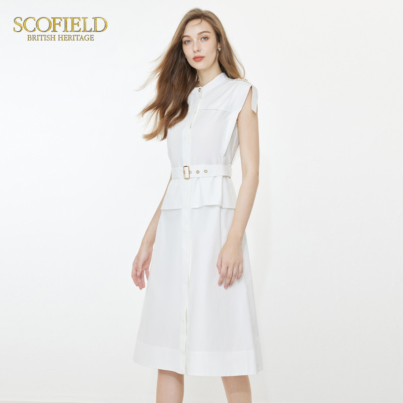 【scofield奥莱】女装优雅气质衬衫裙休闲无袖挺括连衣裙夏季新款图片