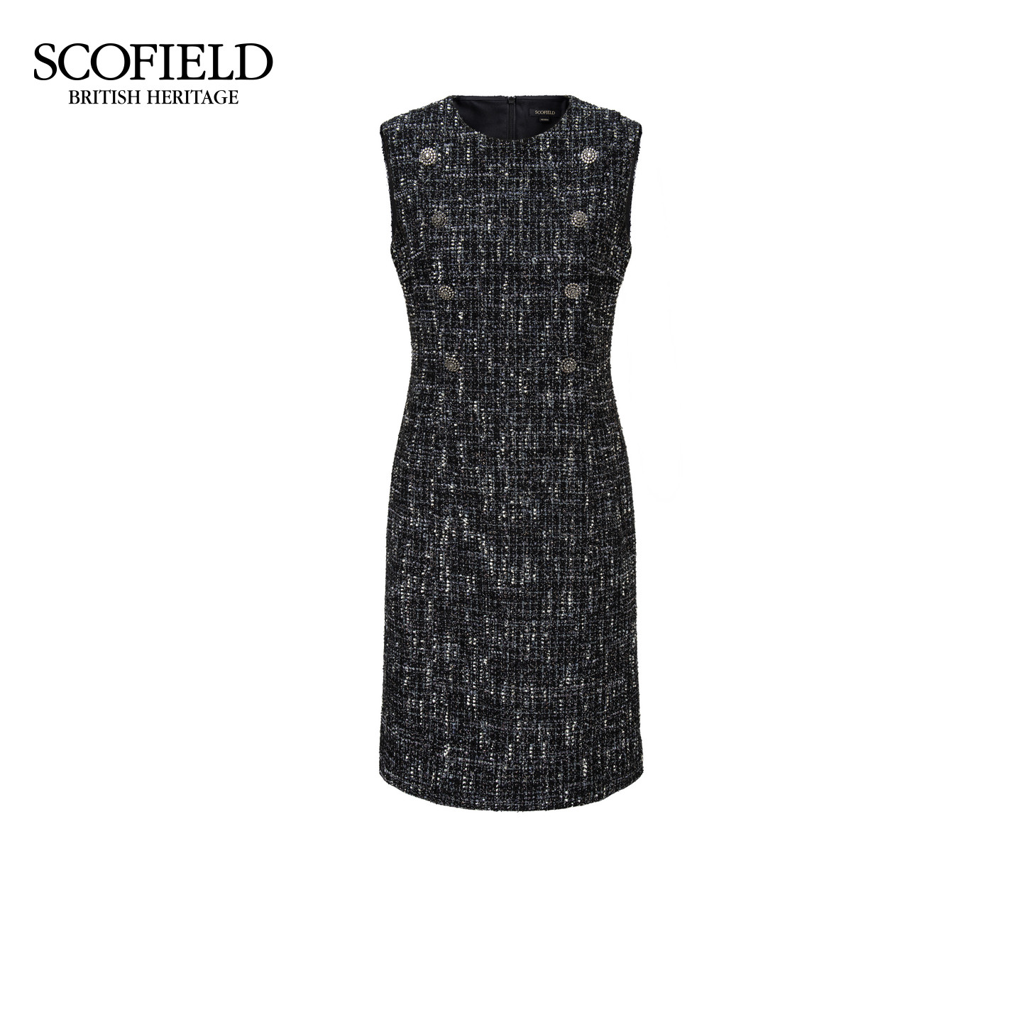 【scofield奥莱】【含羊毛】小香风粗花呢无袖连衣裙双排扣早秋图片