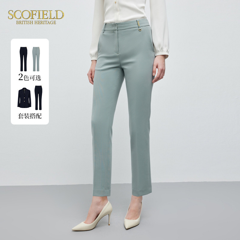 【scofield奥莱】女装日常简约休闲修身直筒西装裤垂感黑色长裤