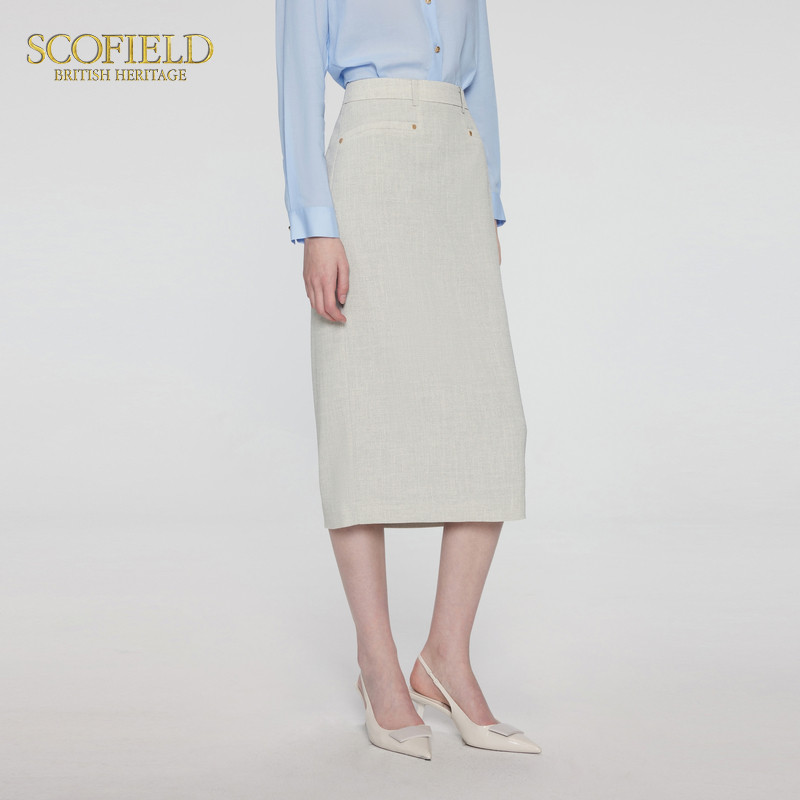 【scofield奥莱】女装优雅通勤高腰半身裙纯色知性西装裙夏季短裙