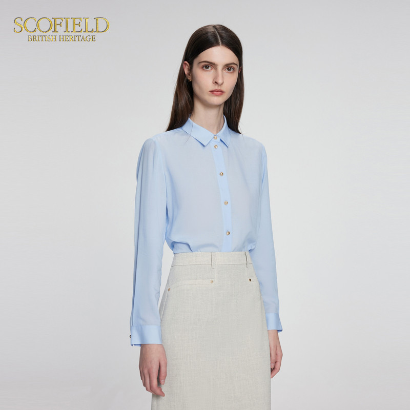 【scofield奥莱】【莱赛尔】Scofield女装OL亚麻纯色衬衫夏季上衣图片