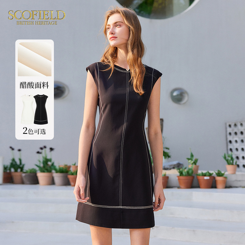 【scofield奥莱】简约圆领无袖连衣裙优雅收腰女装2023年夏季新款图片