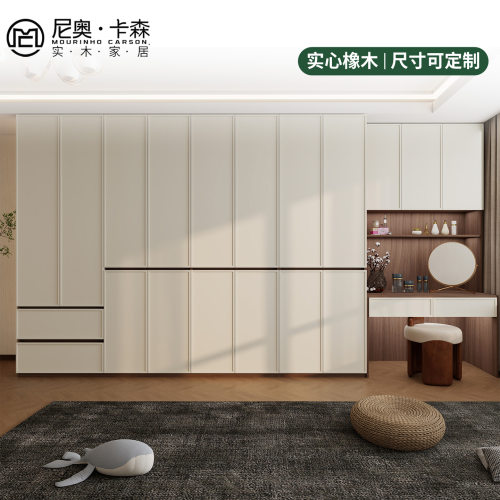 中古风实木对开门落地储物衣柜
