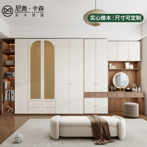 中古风橡木全实木对开门大衣橱