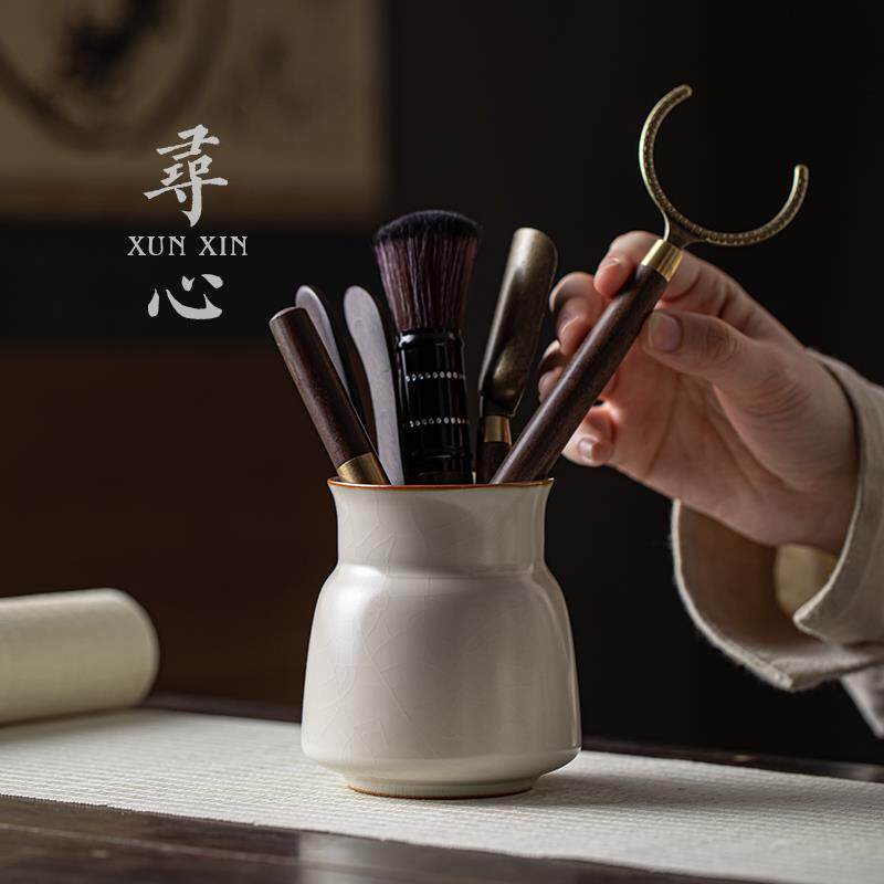 汝窑茶道六君子套装家用黑檀木茶刷茶夹茶艺茶匙茶勺刷子茶具配件