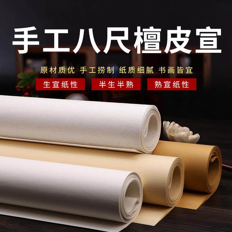 弘辰八尺整张生宣纸国展投稿仿古加厚檀皮半生半熟书法山水国画