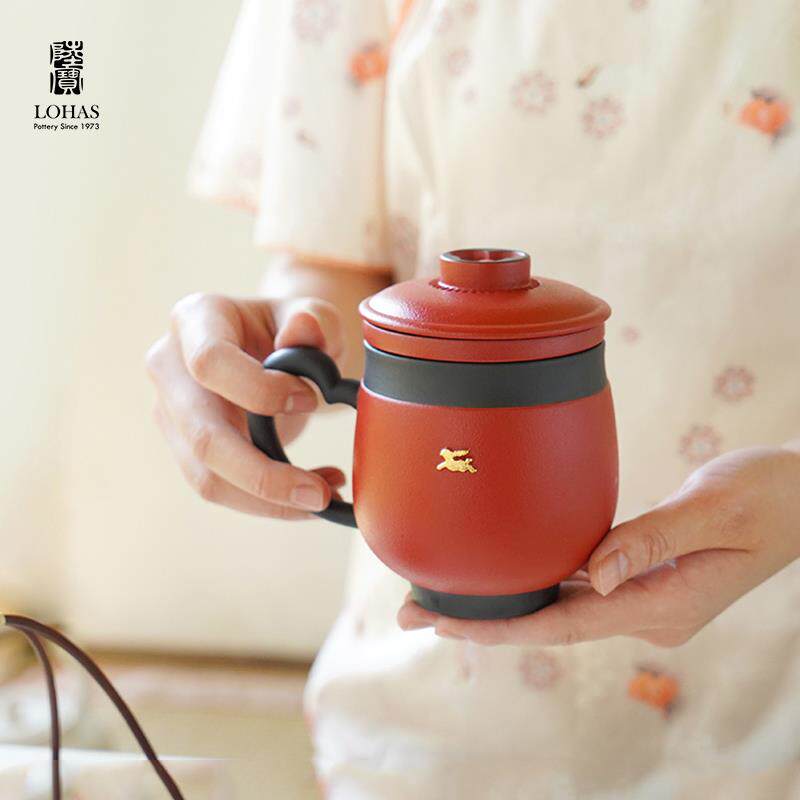2025中秋礼陆宝陶瓷泡茶杯喝茶喝水杯带盖杯子礼盒装福照万家盖杯