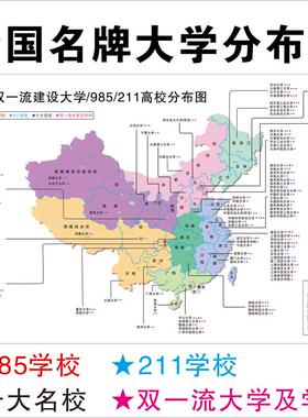 重点大学名单分布图高中志愿填报教室班级布置墙贴画名校挂图海报