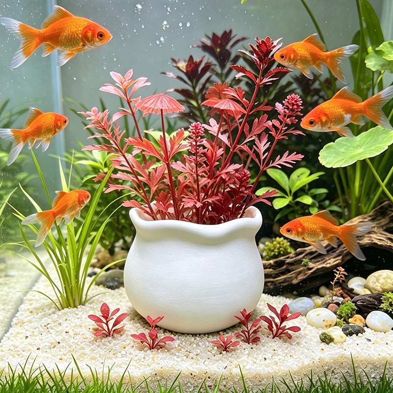 陶瓷固定水草鱼缸造景装饰摆件水草定植陶罐水草沉底环水草花盆