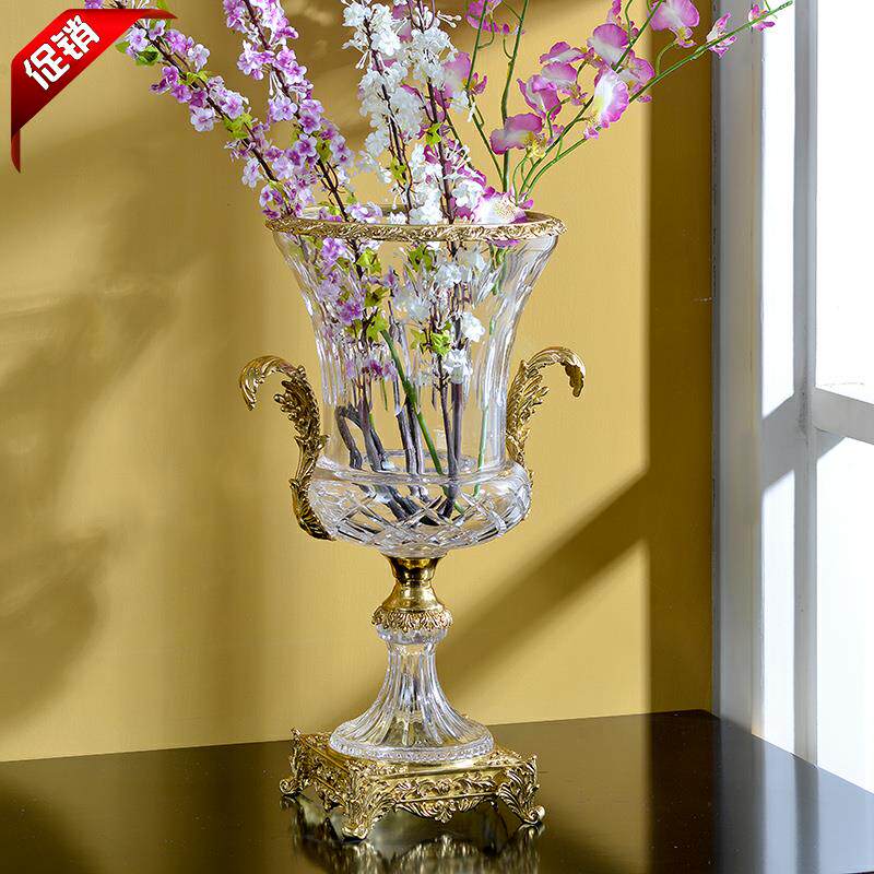 欧式美式水晶配铜花瓶花插花器高档奢华摆件客厅玄关家居工艺摆设