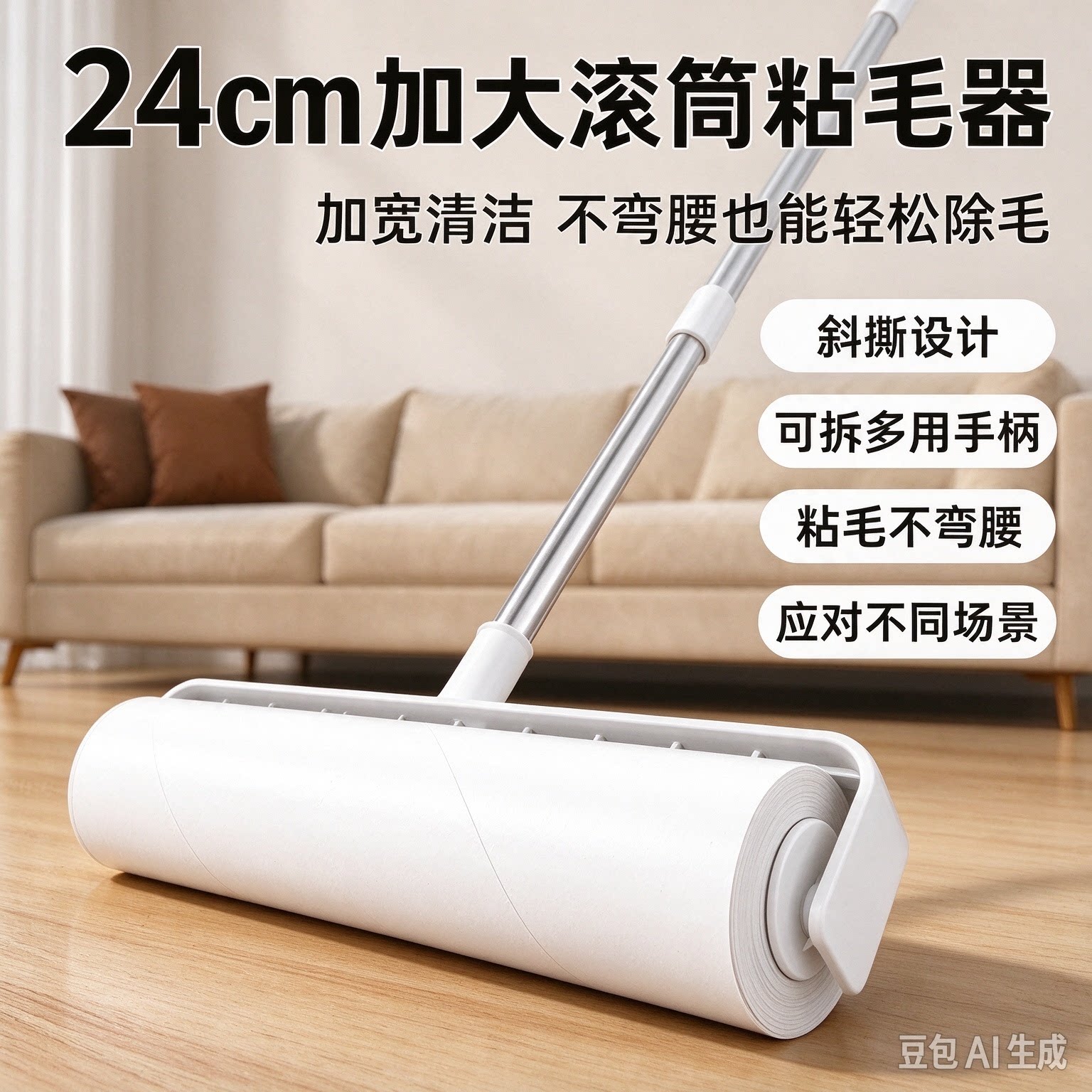 粘毛器滚筒长杆滚刷大号床上地板扫地灰尘滚轮头发神器可撕式HQ