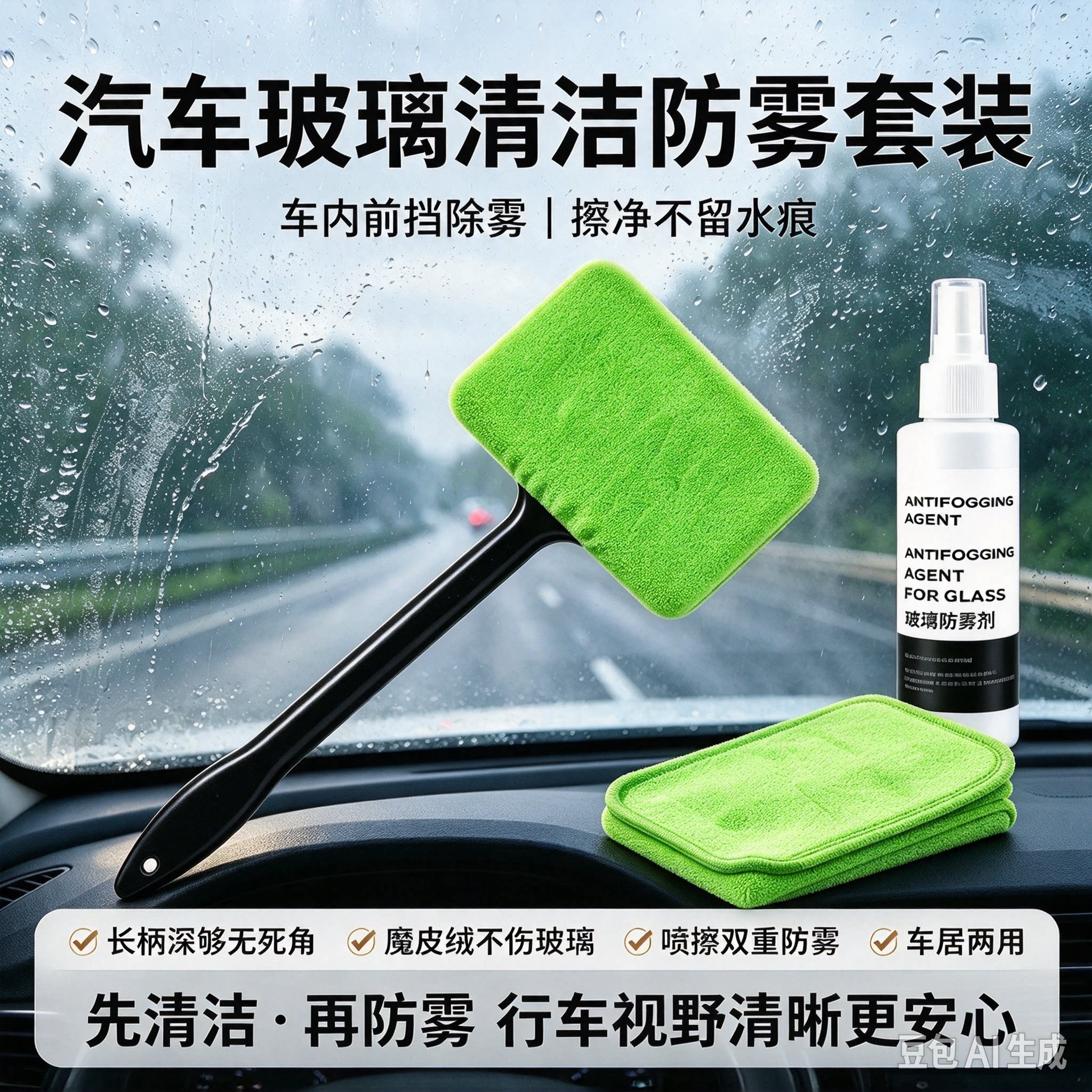 汽车前挡玻璃清洁刷工具麂皮绒珊瑚绒布套洗车去污除雾刷工具HQ3