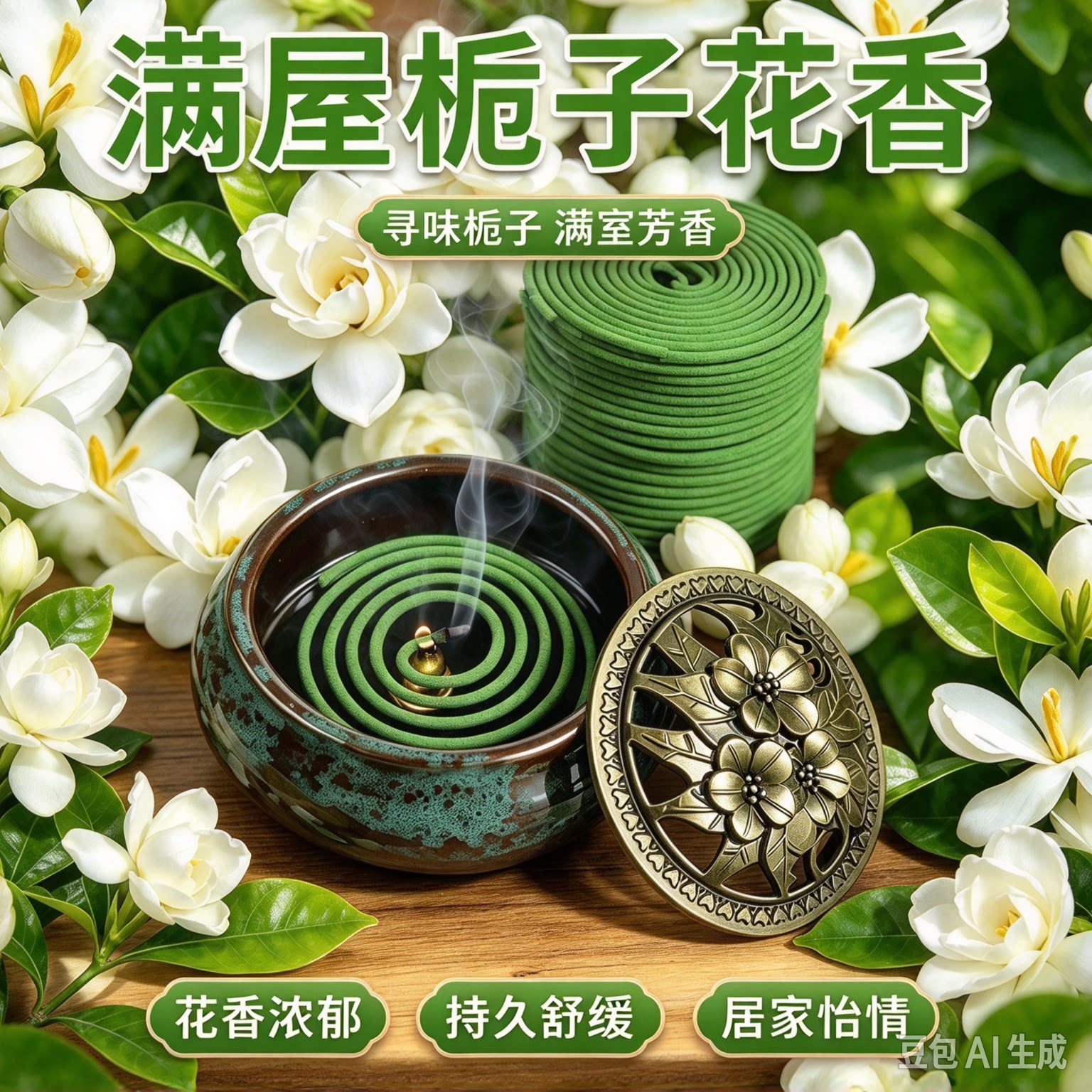 【120盘送陶瓷香炉】栀子花香薰檀香家用盘香室内持久留香MD