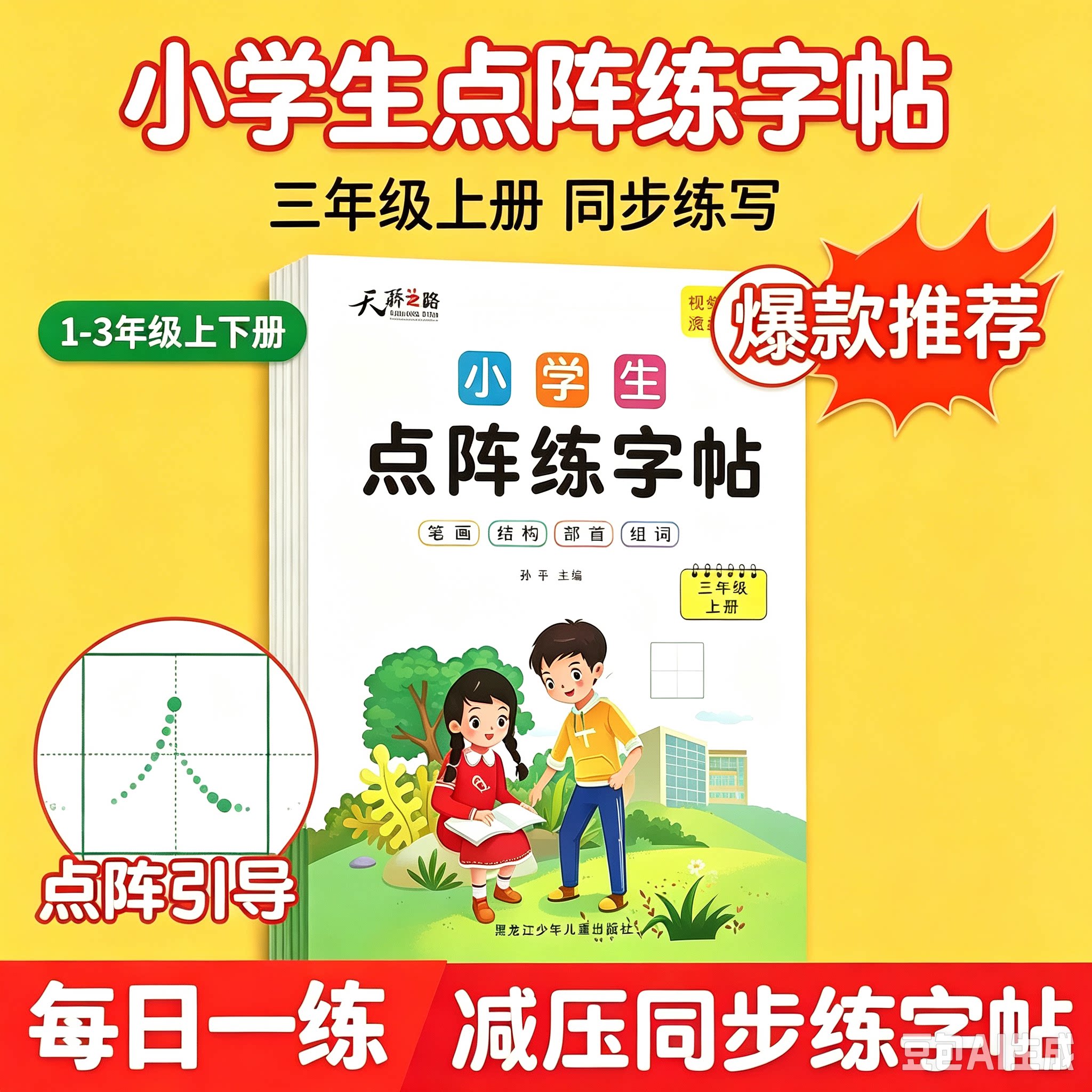 【点阵练字帖】2026秋季新版一年级同步描红点阵练字帖MD