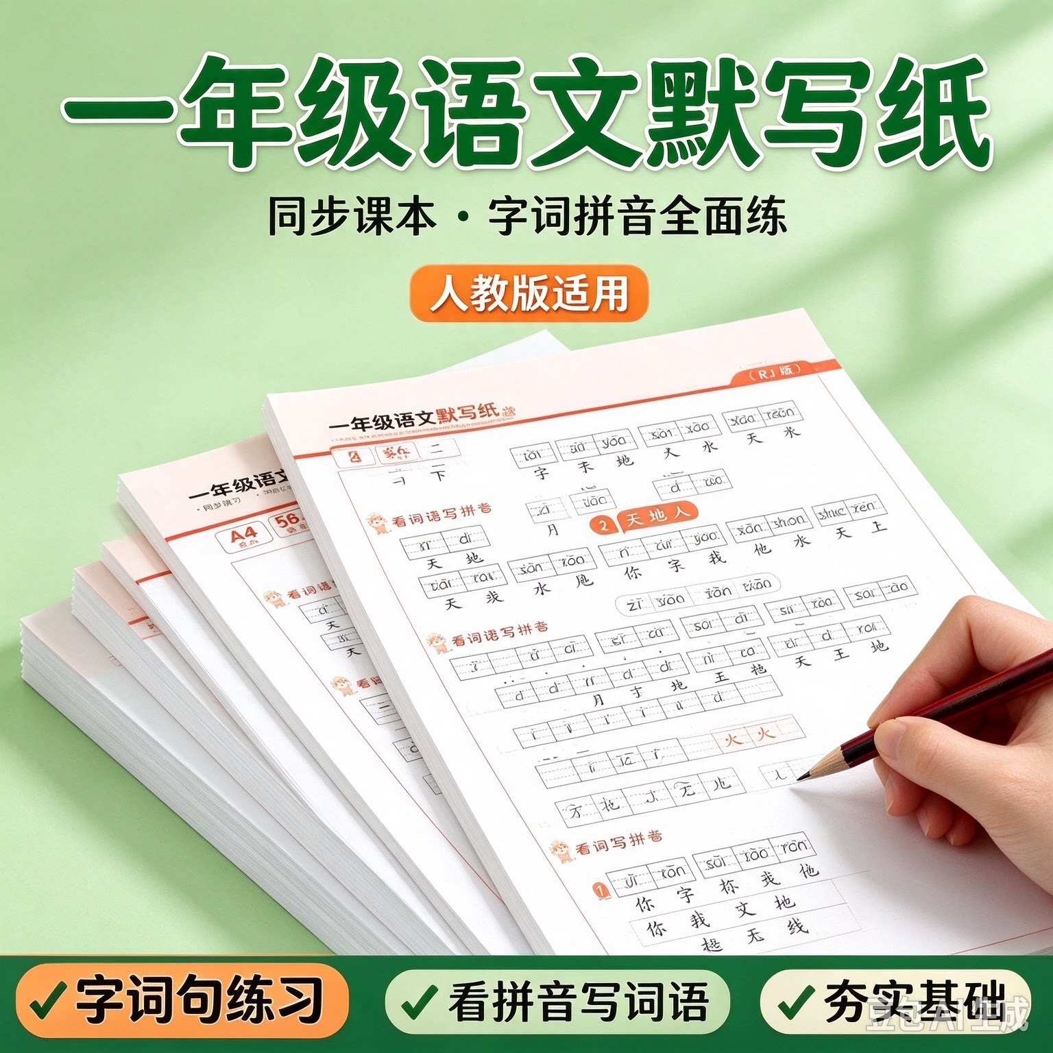 小学一二三年级人教版语文同步默写纸生字词训练减压练字帖上下HQ