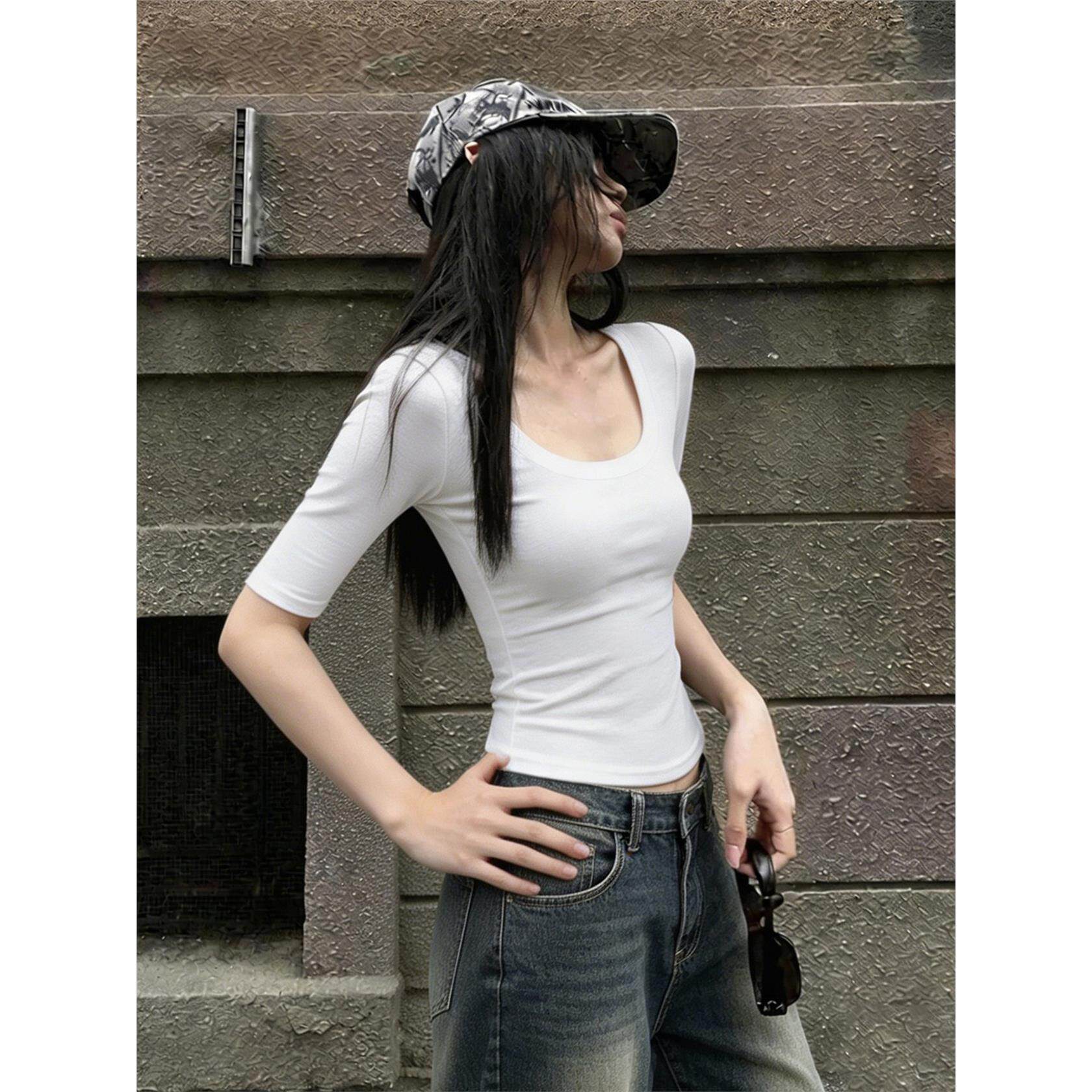 美式辣妹风五分袖上衣女