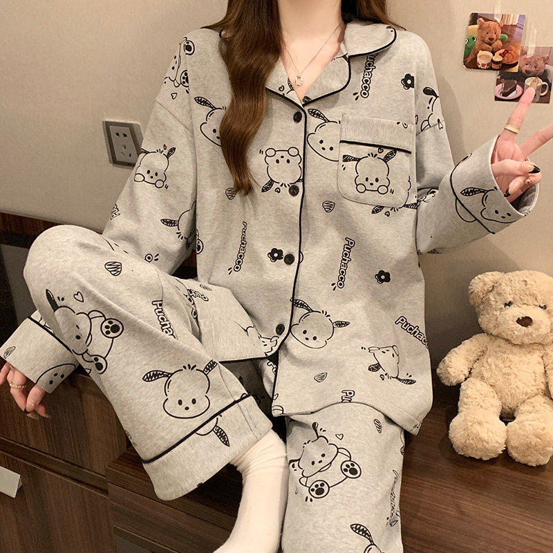 卡通可爱长袖开衫睡衣女