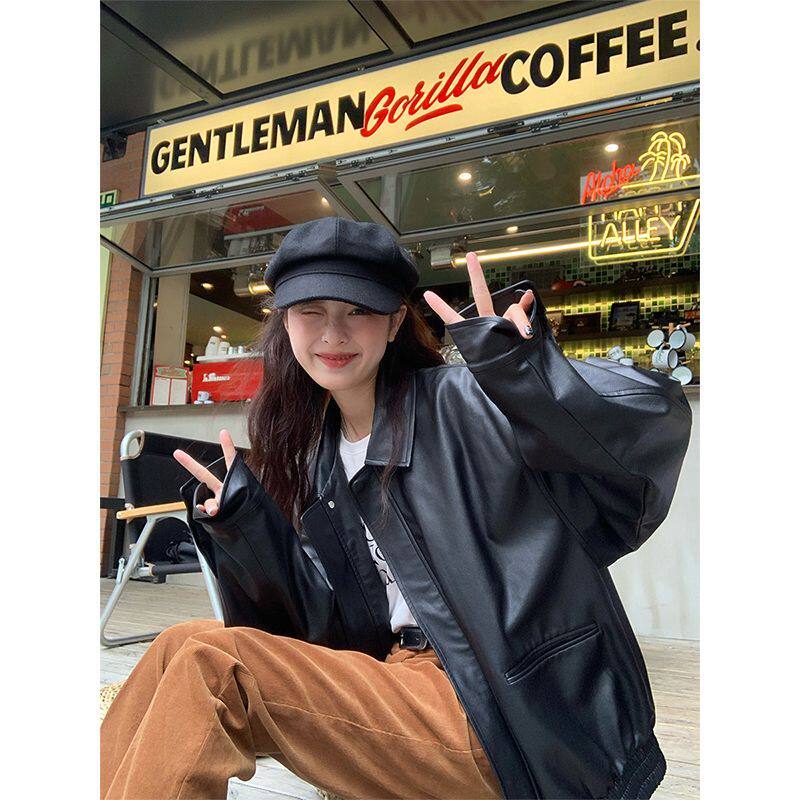 酷女孩腔调 机车皮衣夹克春秋女新款美式黑色复古上衣外套