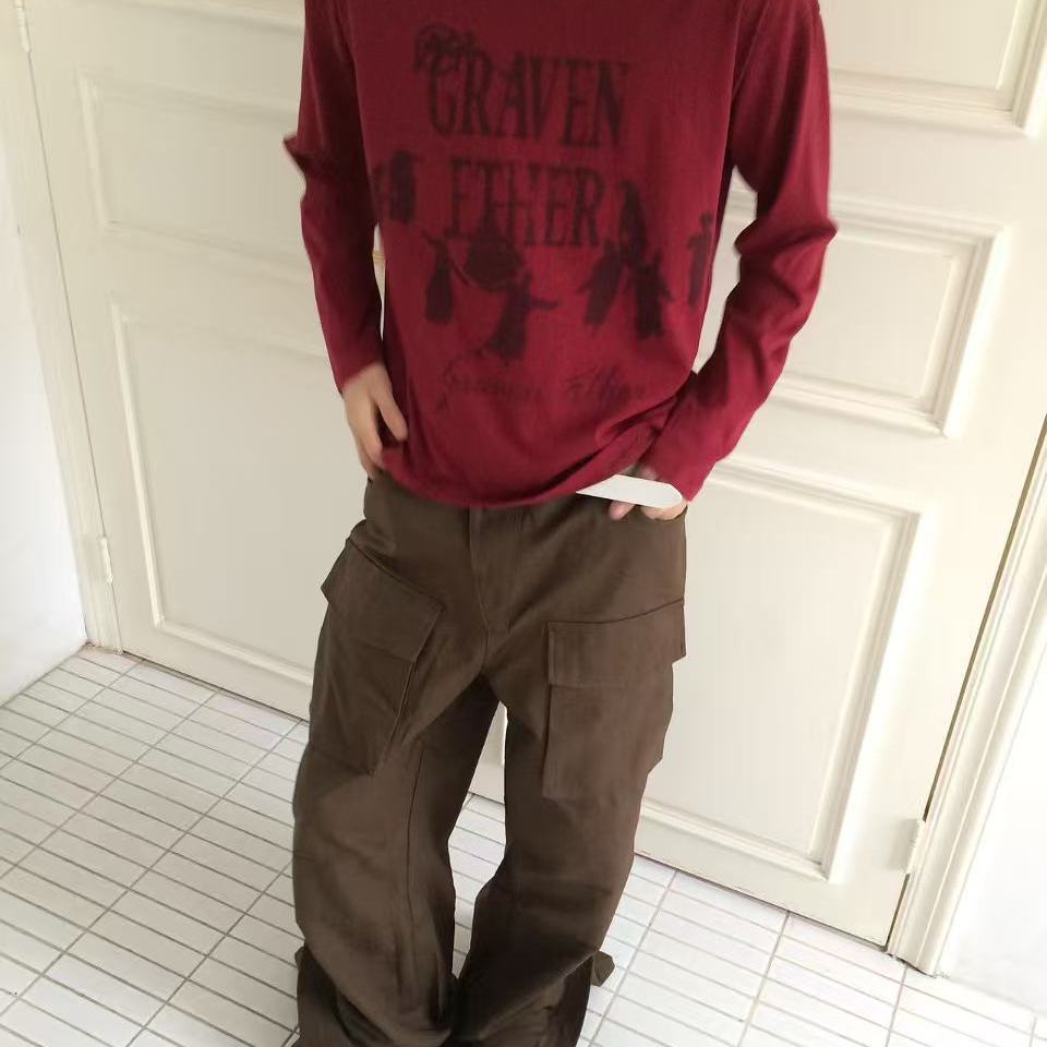 SFTTR咖红色大口袋休闲工装裤