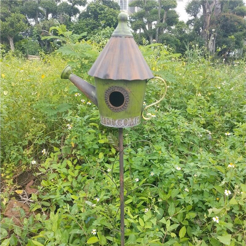 外贸美式花园花插摆件铁艺鸟屋花插装饰摆件做旧复古个性园艺杂货