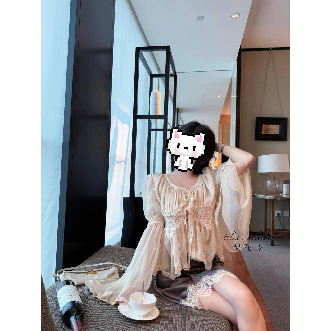 韩早搭套装女系秋季御姐轻ZDC熟绝美蕾丝雪纺上衣开叉穿包臀半身