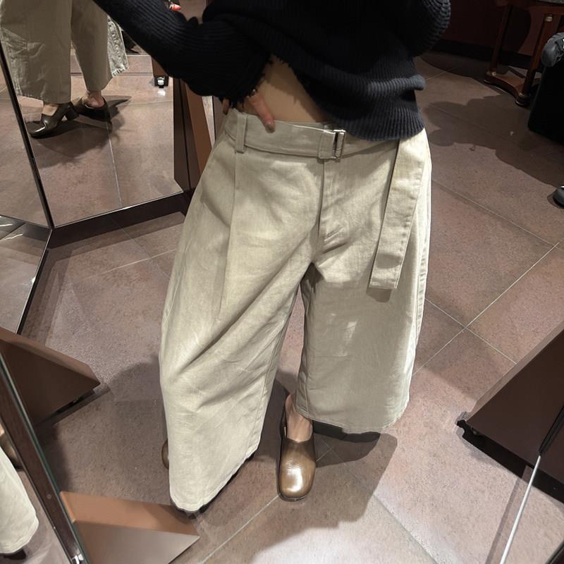 LC筒HR韩系高腰显瘦阔腿七分裤女早秋A腰带设计TJM宽松休E闲直中